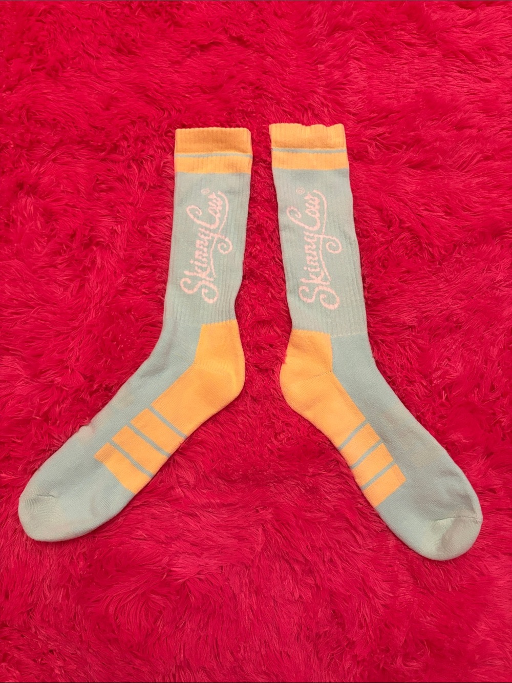 Athletic Knee-High Socks in Light Blue and Yellow